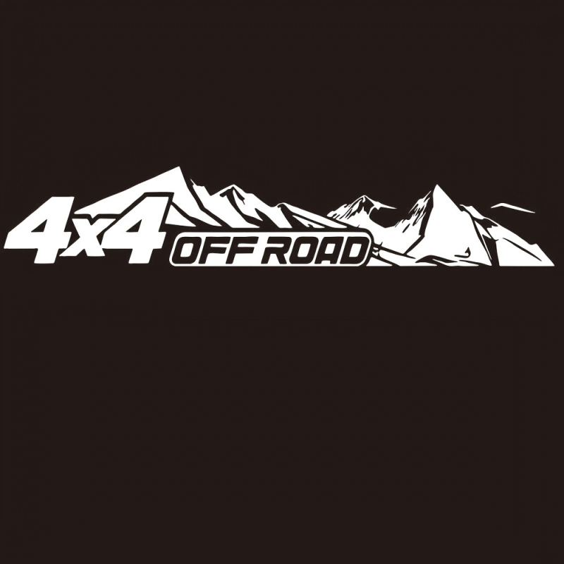 Autocolant 2D plat, temă de mașină sport 4x4 pe munte, model cu dungi, stil retro japonez