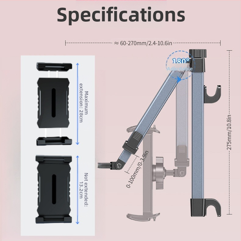 Roman dragon L013+M012 Suport pentru tabletă pentru capul din spate al mașinii, rabatabil, braț retractabil din aliaj de aluminiu, uz general