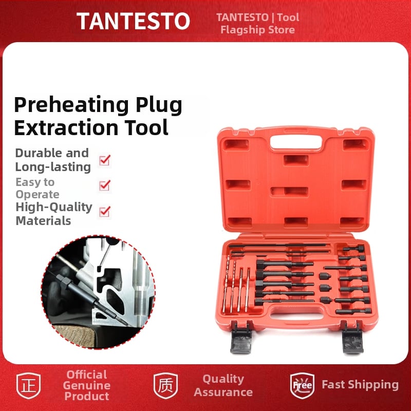 22-dalīgs komplekts automobiļu sildīšanas sveču vītņu remonta instrumentiem; bojāto sveču elektrodiņu noņemšanas komplekts