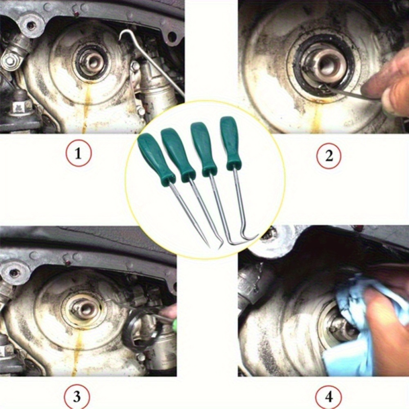 Σετ γάντζων στεγανοποιήσεων από κράμα χάλυβα, μίνι σετ 4 τεμαχίων εργαλείων επισκευής αυτοκινήτων, πολυλειτουργικός εξολκέας στεγανοποιήσεων, για αυτοκινητιστικές και μηχανικές επισκευές