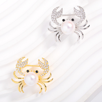 Καρφίτσα με καβούρι - χαλκός, μορφή ζώου, ηλεκτροπλατιωμένο φινίρισμα, κομψό γυναικείο αξεσουάρ, σειρά K-111.