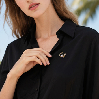 Καρφίτσα με καβούρι - χαλκός, μορφή ζώου, ηλεκτροπλατιωμένο φινίρισμα, κομψό γυναικείο αξεσουάρ, σειρά K-111.