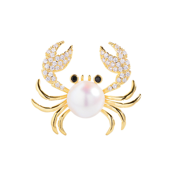 Καρφίτσα με καβούρι - χαλκός, μορφή ζώου, ηλεκτροπλατιωμένο φινίρισμα, κομψό γυναικείο αξεσουάρ, σειρά K-111.