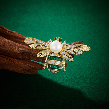 Καρφίτσα με μέλισσα από χαλκό, ζιρκόνια σε επίστρωση, στυλ αγροτικό, μορφή εντόμου, τεχνική inlay