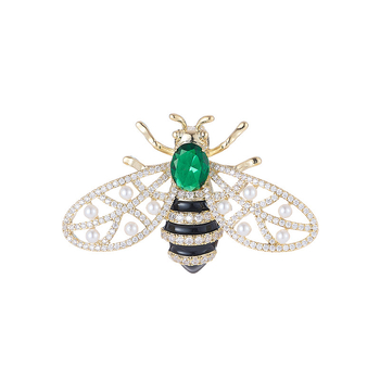 Καρφίτσα με μέλισσα από χαλκό, ζιρκόνια σε επίστρωση, στυλ αγροτικό, μορφή εντόμου, τεχνική inlay