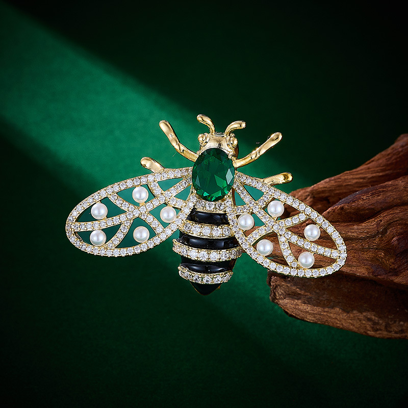 Vario spalvos bitės segė, cirkonio įdėklas, pastorinis stilius, vabzdžio forma, inlay technika