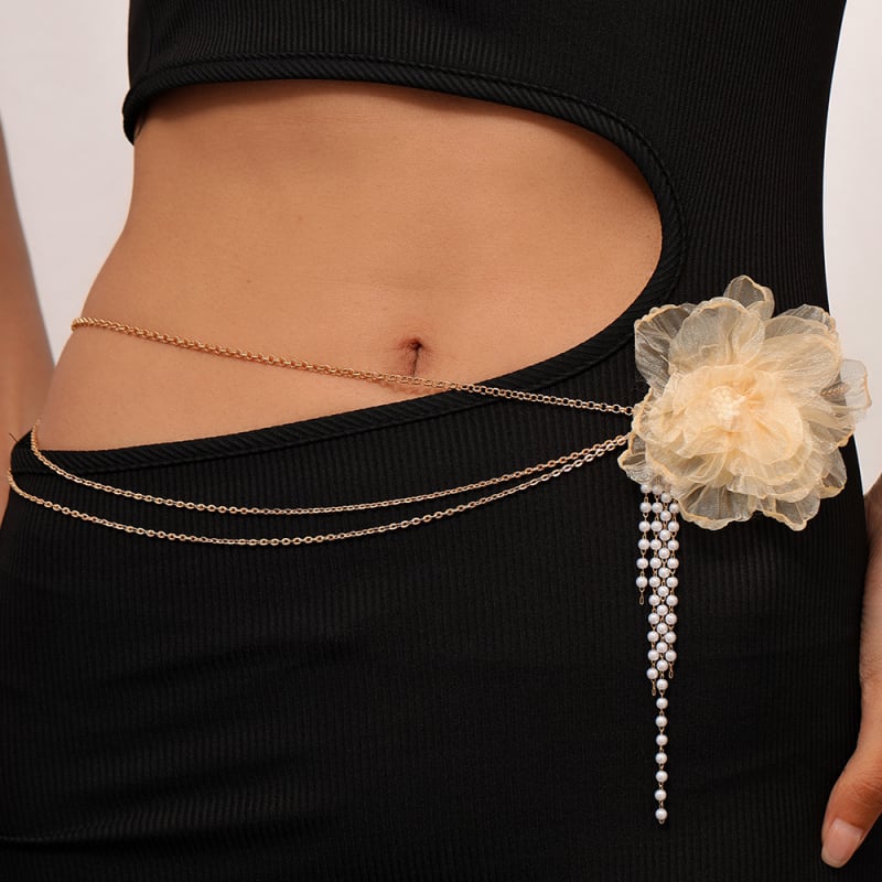 Ζώνη μέσης με μοτίβο λουλουδιού, υφαντό υλικό, καμβάς, μήκος 80-100 εκ, πλάτος <2 εκ, ευέλικτος στυλ