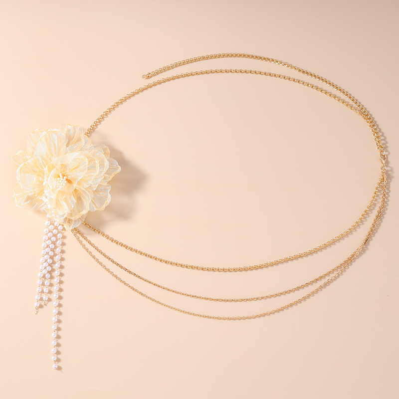 Jostas ķēde ar ziedu motīvu, austs materiāls, kanvas audums, garums 80–100 cm, platums <2 cm, daudzpusīgs stils