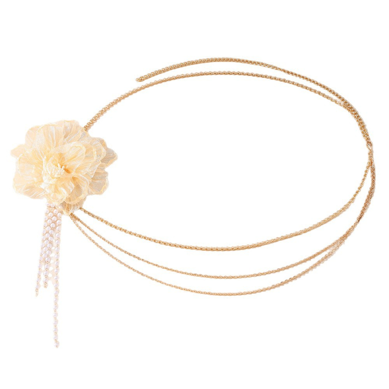 Jostas ķēde ar ziedu motīvu, austs materiāls, kanvas audums, garums 80–100 cm, platums <2 cm, daudzpusīgs stils