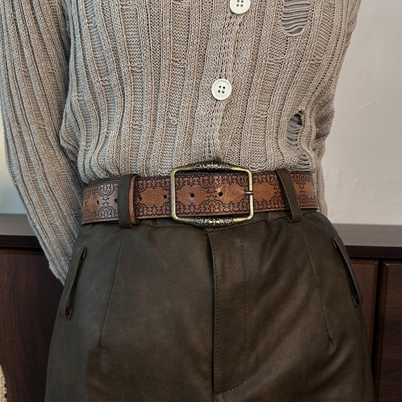 Sieviešu PU ādas josta ar reljefa rakstu – augsta kvalitāte, bohemsks retro stil LX553 (Materiāls: PU āda; Sprādze: sakausējums; Aizdare: ar pīņ knaģi; Reljefs: embossed; Modelis: LX553)