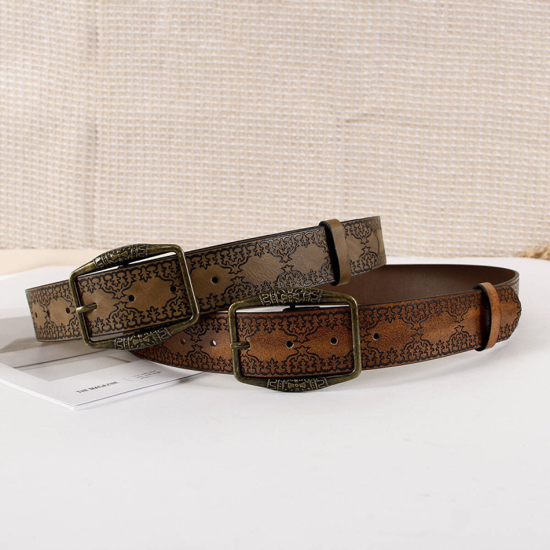 Sieviešu PU ādas josta ar reljefa rakstu – augsta kvalitāte, bohemsks retro stil LX553 (Materiāls: PU āda; Sprādze: sakausējums; Aizdare: ar pīņ knaģi; Reljefs: embossed; Modelis: LX553)