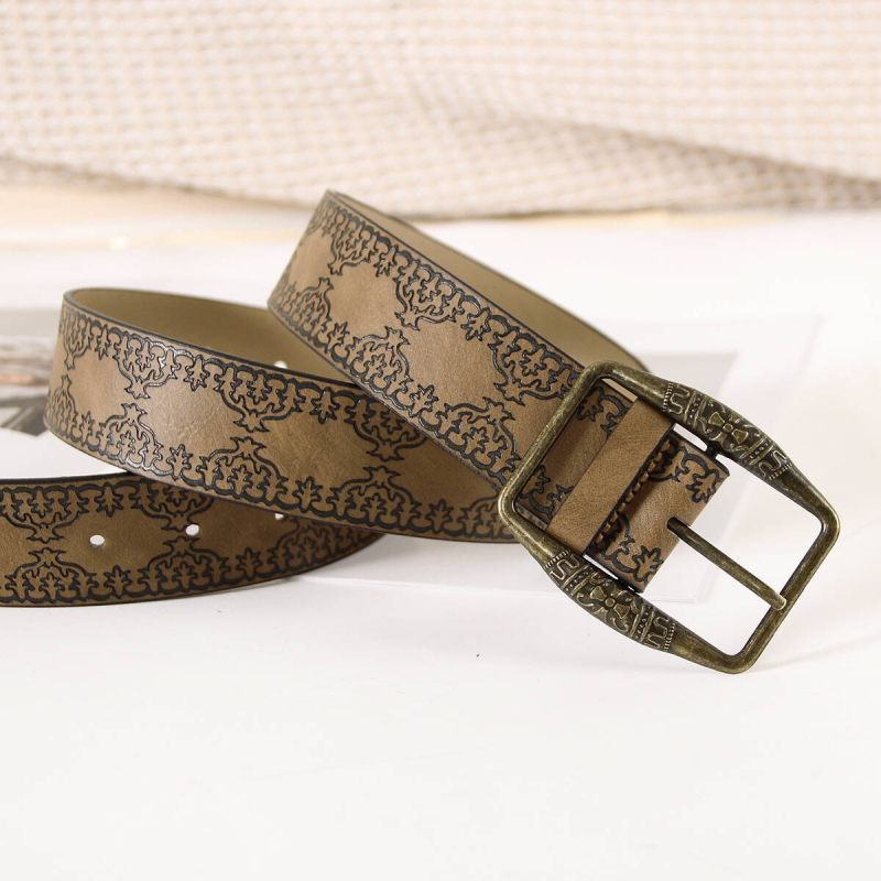 Sieviešu PU ādas josta ar reljefa rakstu – augsta kvalitāte, bohemsks retro stil LX553 (Materiāls: PU āda; Sprādze: sakausējums; Aizdare: ar pīņ knaģi; Reljefs: embossed; Modelis: LX553)