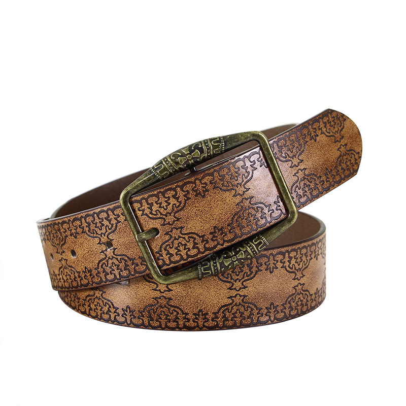 Sieviešu PU ādas josta ar reljefa rakstu – augsta kvalitāte, bohemsks retro stil LX553 (Materiāls: PU āda; Sprādze: sakausējums; Aizdare: ar pīņ knaģi; Reljefs: embossed; Modelis: LX553)