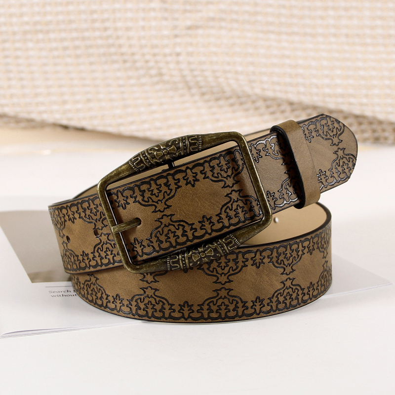 Γυναικεία ζώνη από PU δέρμα με embossed σχέδιο – μποέμικο ρετρό στυλ LX553 (Υλικό: PU δέρμα; Κράμα: κράμα; Κούμπωμα: με πείρο; Τεχνική: embossed; Μοντέλο: LX553)