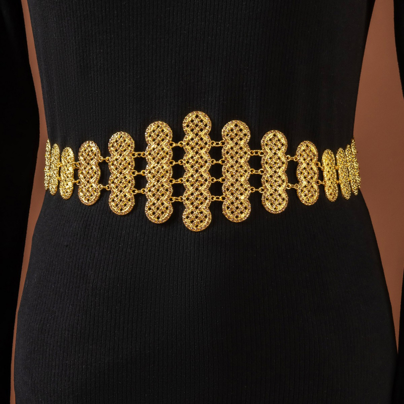 Retro diamanātu vidukļa ķēde ar tukšu ieliktni, sprādze, platums 2–4 cm, metāls