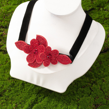 Κολιέ με τεχνητό κρύσταλλο, χειροποίητο, διακοσμητικό ανθώδες μενταγιόν από Rhinestone – πρωτότυπος σχεδιασμός