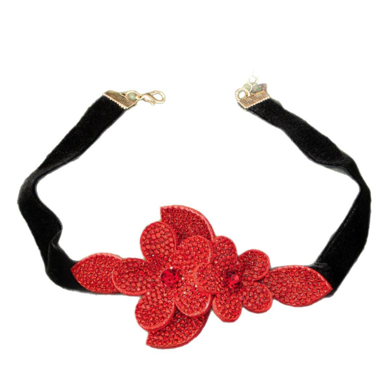 Κολιέ με τεχνητό κρύσταλλο, χειροποίητο, διακοσμητικό ανθώδες μενταγιόν από Rhinestone – πρωτότυπος σχεδιασμός