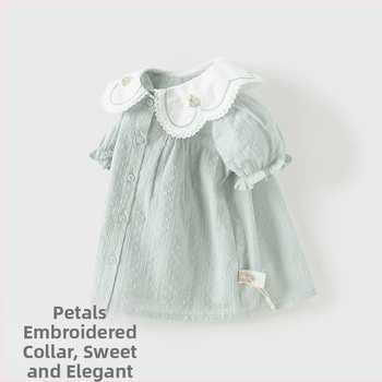 Cămașă pentru copii din bumbac, stil coreean, guler rotund, mâneci scurte, 100% bumbac