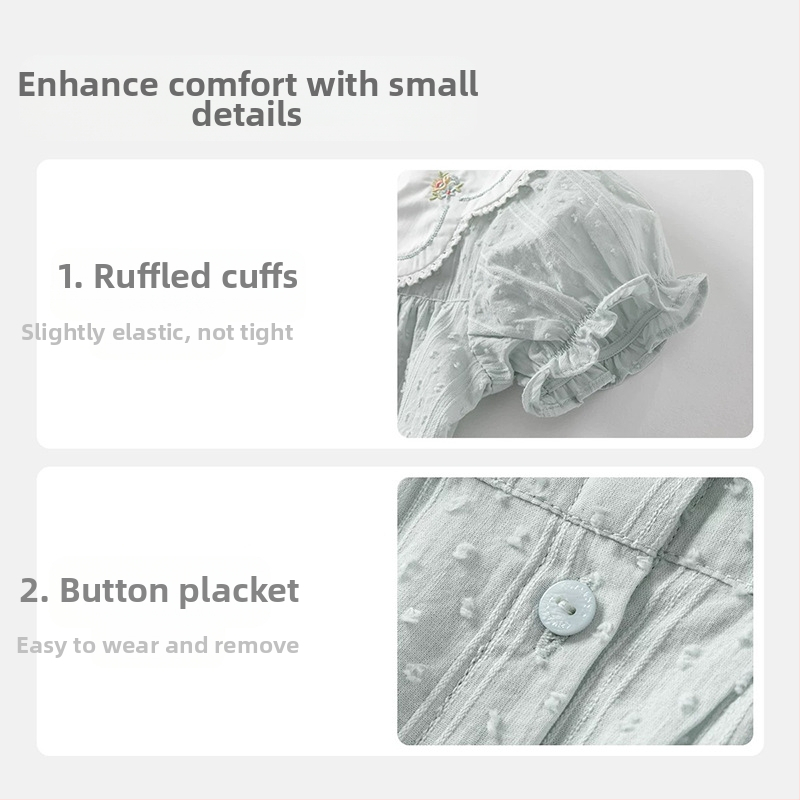 Детска памучна риза, корейски стил, кръгло деколте, къс ръкав, 100% памук