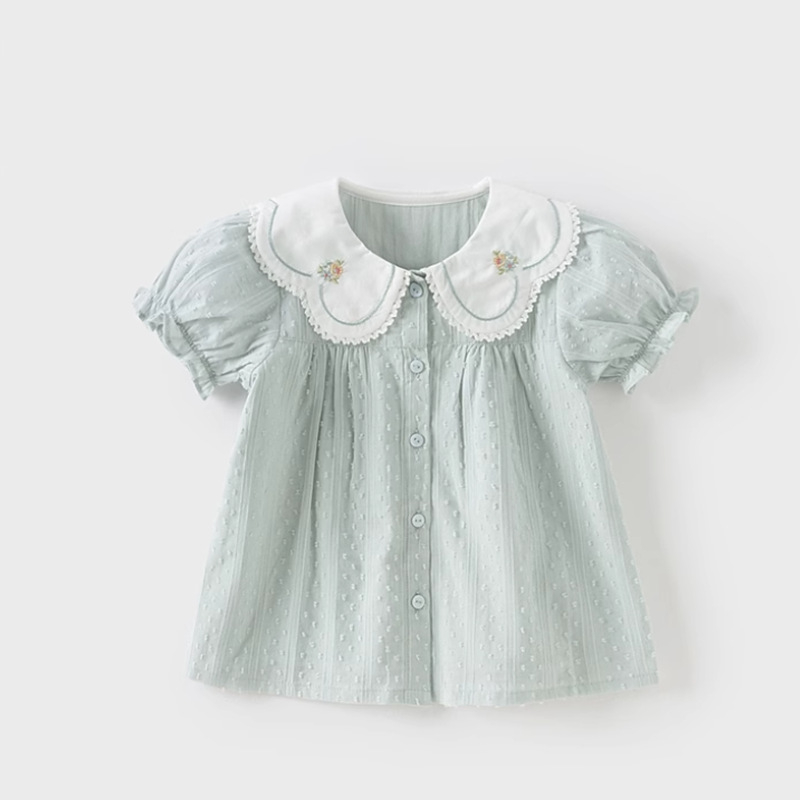 Cămașă pentru copii din bumbac, stil coreean, guler rotund, mâneci scurte, 100% bumbac