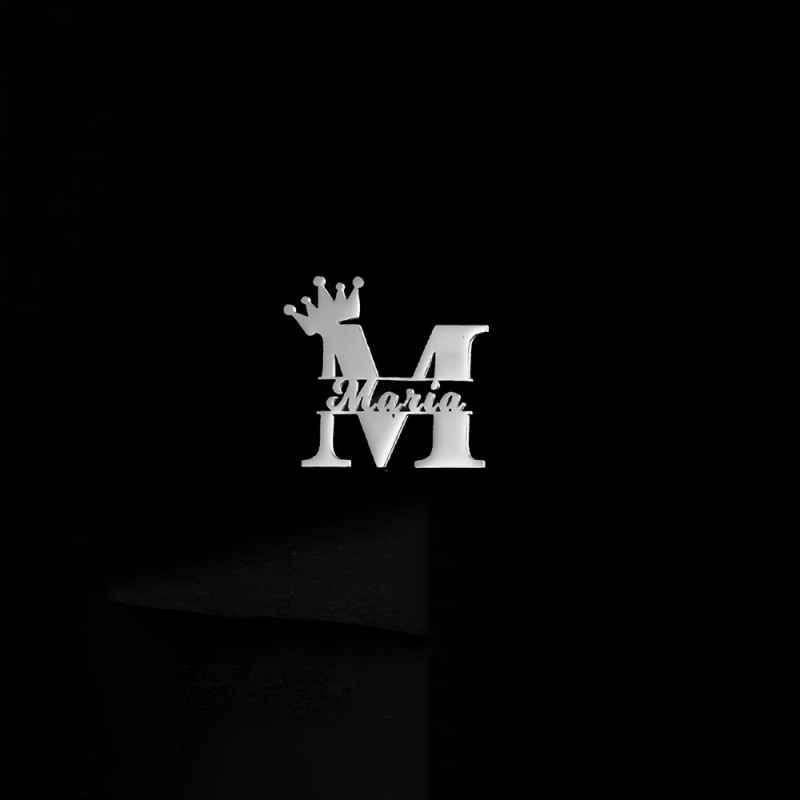 Broșă cu formă de coroană din oțel de titan, personalizare nume în engleză DIY, placare electrolitică.