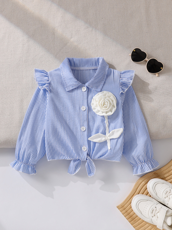 Bluza pentru fete cu dungi, mânecă lungă, guler turn-down, 100% poliester, stil primăvară-toamnă (model cu dungi; mânecă lungă; guler turn-down; 100% poliester; primăvară-toamnă)