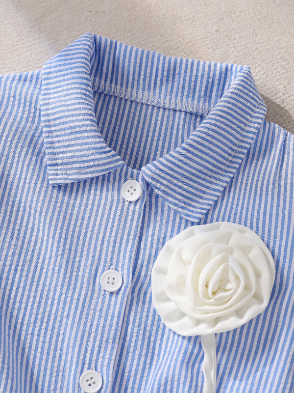 Bluza pentru fete cu dungi, mânecă lungă, guler turn-down, 100% poliester, stil primăvară-toamnă (model cu dungi; mânecă lungă; guler turn-down; 100% poliester; primăvară-toamnă)