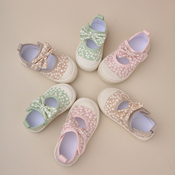 Pantofi din pânză pentru fete, cu Velcro, model floral, talpă TPR, vârsta 4-12 ani