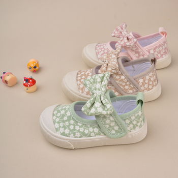 Κοριτσίστικα καμβά παπούτσια με Velcro, φλοράλ μοτίο, σόλα TPR, για ηλικίες 4-12 ετών