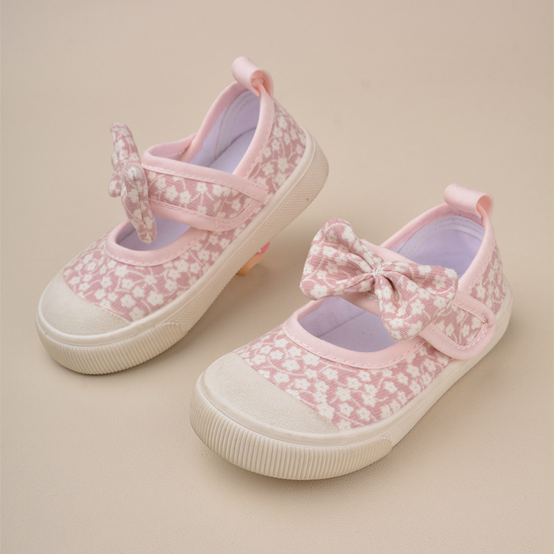 Pantofi din pânză pentru fete, cu Velcro, model floral, talpă TPR, vârsta 4-12 ani