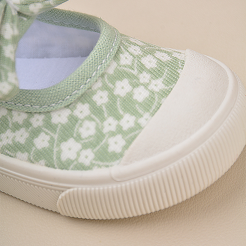 Pantofi din pânză pentru fete, cu Velcro, model floral, talpă TPR, vârsta 4-12 ani