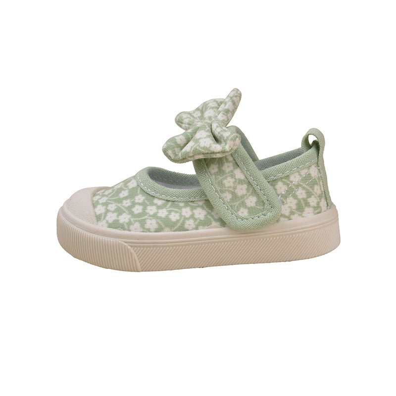 Pantofi din pânză pentru fete, cu Velcro, model floral, talpă TPR, vârsta 4-12 ani