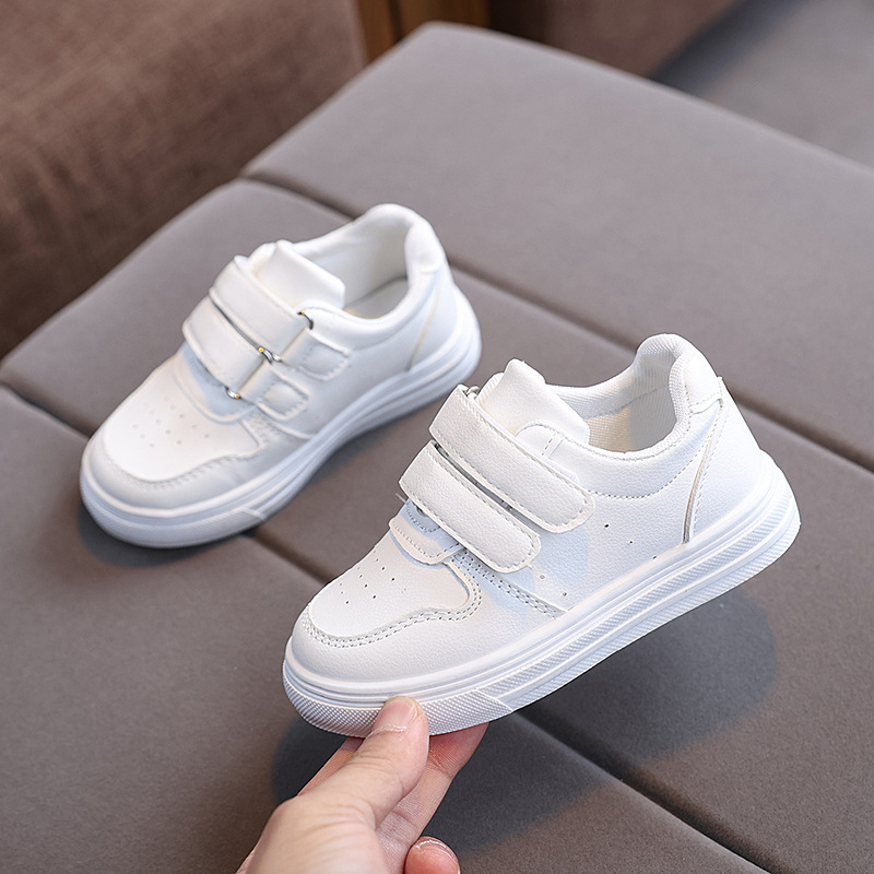 Pantofi sport pentru copii în stil coreean, cu Velcro, partea superioară din piele artificială, talpă din cauciuc, respirabili.