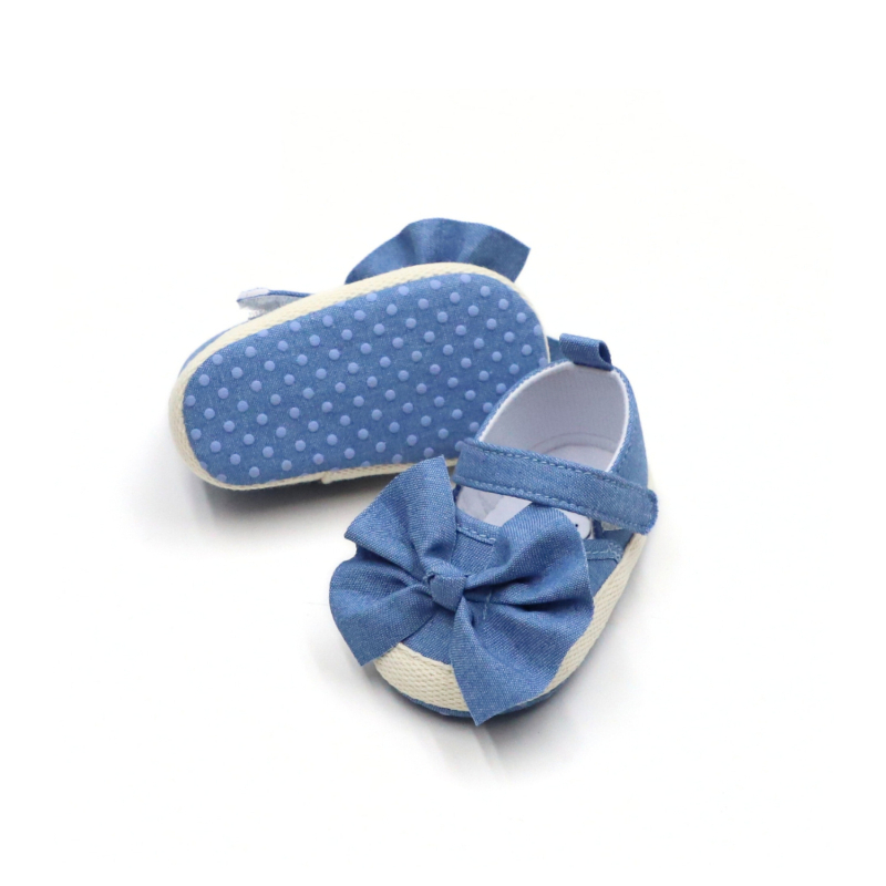 Bērnu staigāšanas kurpītes ar mīkstu pretslīdes zoli, augšdaļa no auduma, EVA zolīte, Velcro aizdare, zems augšējais maliņš — vecums 0–15 mēneši