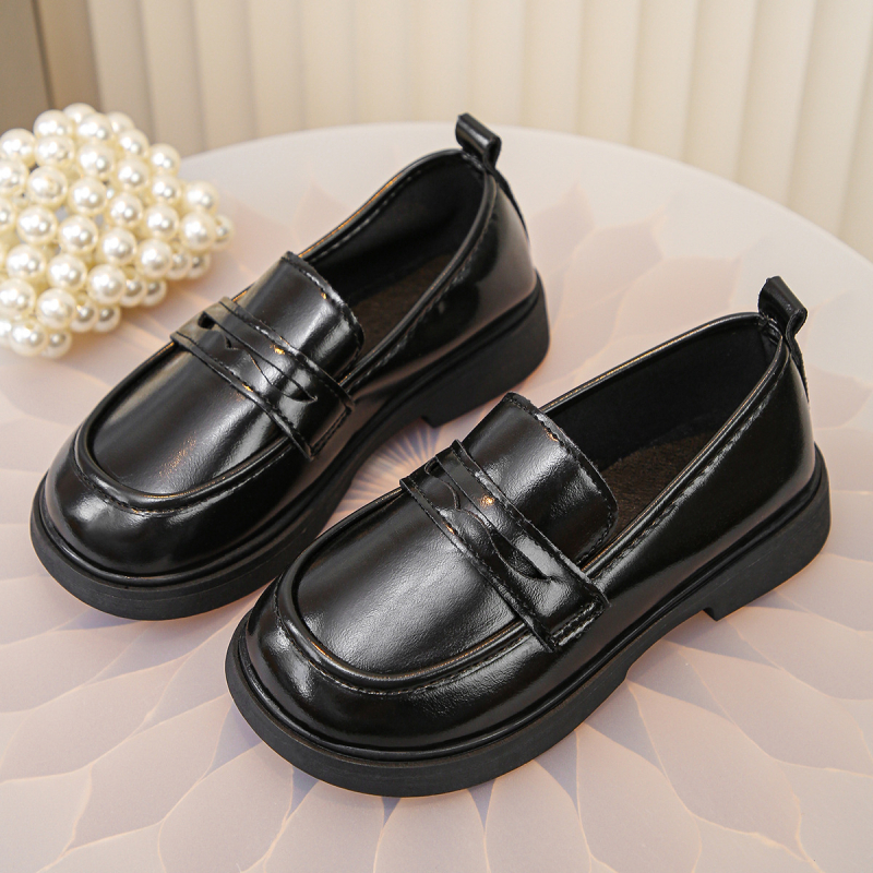 Pantofi copii din piele PU Mary Jane, Slip-On, embossat, talpă din cauciuc, stil coreean