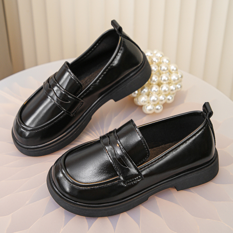 Pantofi copii din piele PU Mary Jane, Slip-On, embossat, talpă din cauciuc, stil coreean