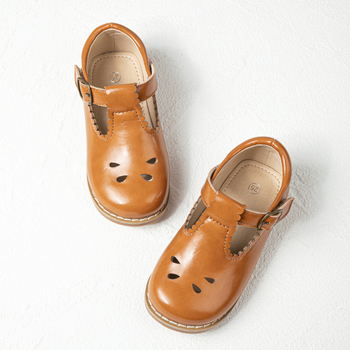 Pantofi pentru copii cu decupaje casual în stil prințesă, cataramă, PU, talpă din cauciuc, talpă joasă, stil britanic