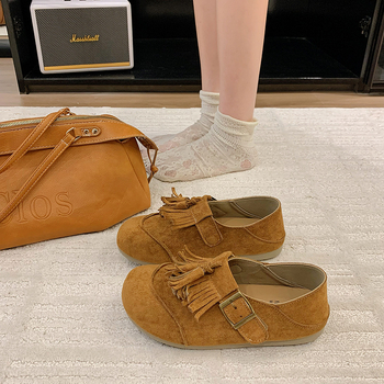 Γυναικείοι λούφερς από σουέτ με στρογγυλή μύτη, καουτσούκ σόλα, slip-on, χαμηλό τακούνι