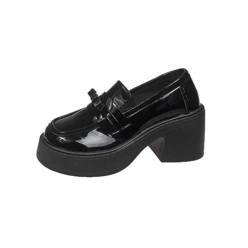 Loafers damă din PU, vârf rotund, toc gros 6–8 cm, slip-on, stil academic