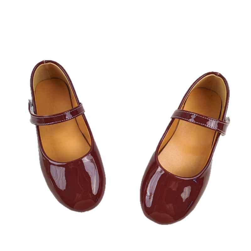 Pantofi de scenă pentru fete din piele patentată, talpă din cauciuc, închidere Velcro, cu volumul mic, respirabili și antiderapanti