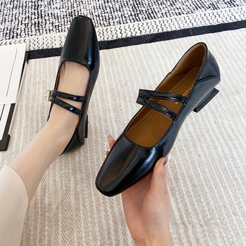 Huiliya Mary Jane cipő - patent bőr, négyszögletes orr, dupla csat, kényelmes középmagas sarok