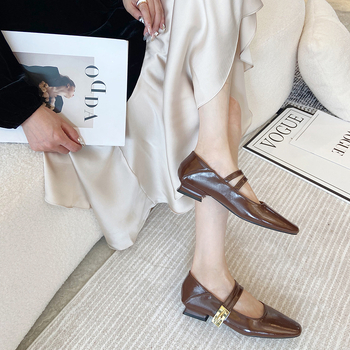 Παπούτσια Mary Jane Huiliya - Δέρμα patent, Τετράγωνος μπροστά, Διπλό κούμπωμα, Άνετο μεσαίο ύψος τακουνιού