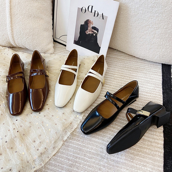 Παπούτσια Mary Jane Huiliya - Δέρμα patent, Τετράγωνος μπροστά, Διπλό κούμπωμα, Άνετο μεσαίο ύψος τακουνιού