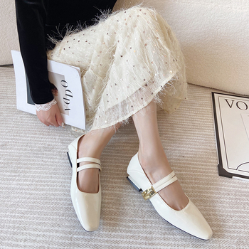 Παπούτσια Mary Jane Huiliya - Δέρμα patent, Τετράγωνος μπροστά, Διπλό κούμπωμα, Άνετο μεσαίο ύψος τακουνιού