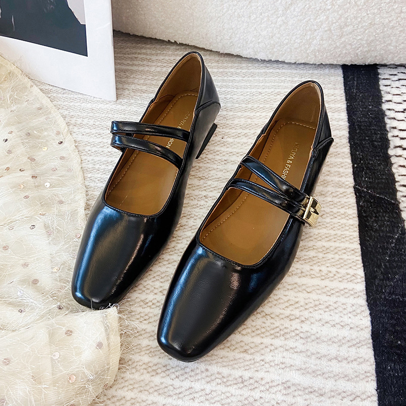 Huiliya Mary Jane cipő - patent bőr, négyszögletes orr, dupla csat, kényelmes középmagas sarok