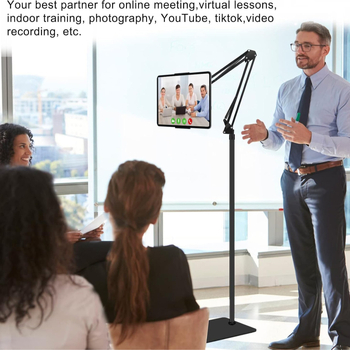 Подова стойка за телефон и таблет с регулируем горен монтаж, метална конструкция, универсална съвместимост