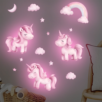 Αφίσα τοίχου με μονόκερο και ουράνιο τόξο σε cartoon στυλ, PVC, αδιάβροχο, 1 τεμάχιο, για σαλόνι και υπνοδωμάτιο