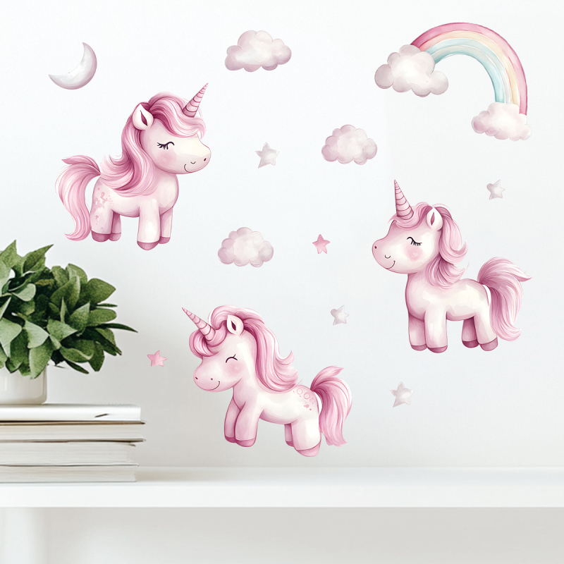 Αφίσα τοίχου με μονόκερο και ουράνιο τόξο σε cartoon στυλ, PVC, αδιάβροχο, 1 τεμάχιο, για σαλόνι και υπνοδωμάτιο