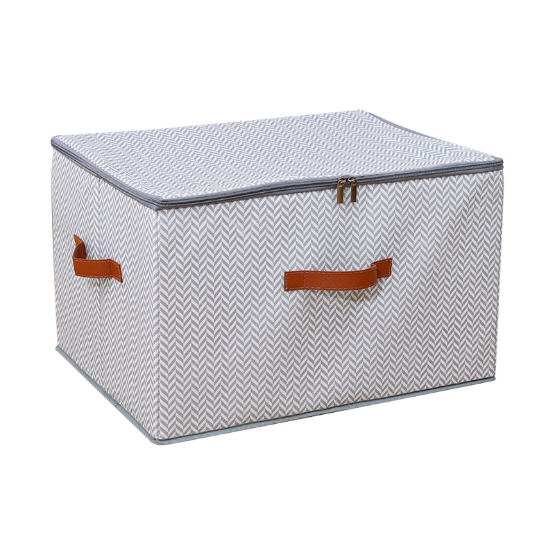 Κουτί αποθήκευσης με φερμουάρ και καπάκι – μοτίβο οστών ψαριού, από μη υφαντό ύφασμα, χωρητικότητα 90–100 L, πτυσσόμενο και φορητό
