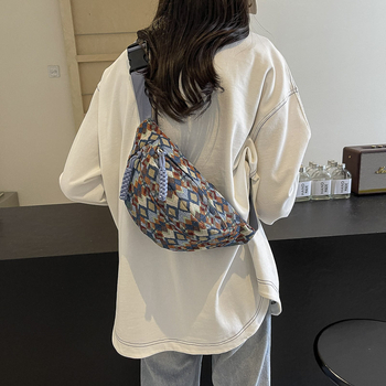 Geantă crossbody din pânză cu model pătrățeles, stil coreean casual, toamnă 2024 (închidere cu fermoar, buzunar pentru telefon, căptușeală din poliester, strat interior, exterior tridimensional)